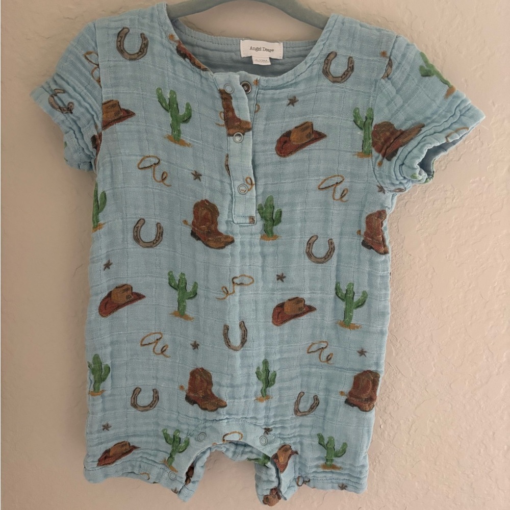 Angel Dear Light Blue Baby Romper with Cowboy Print